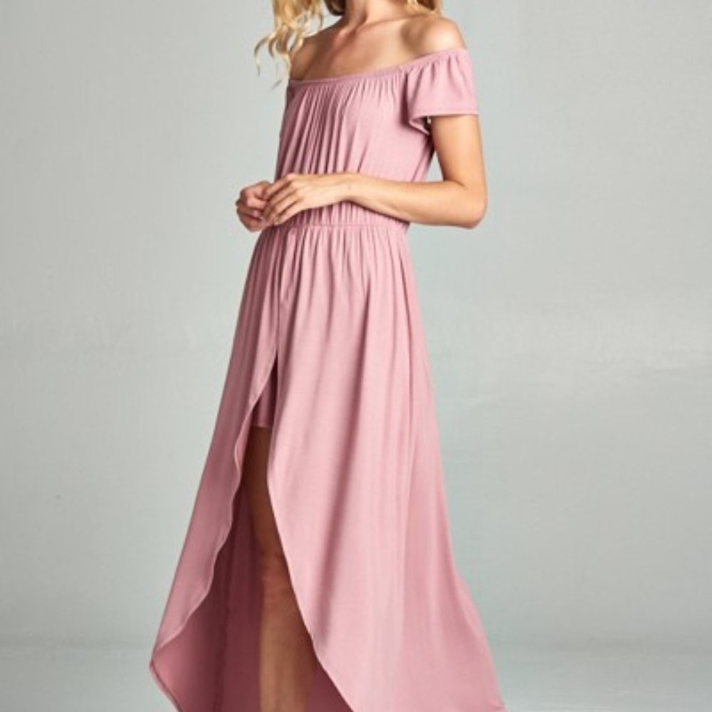 Off Shoulder Solid Jersey Romper Maxi - image 1